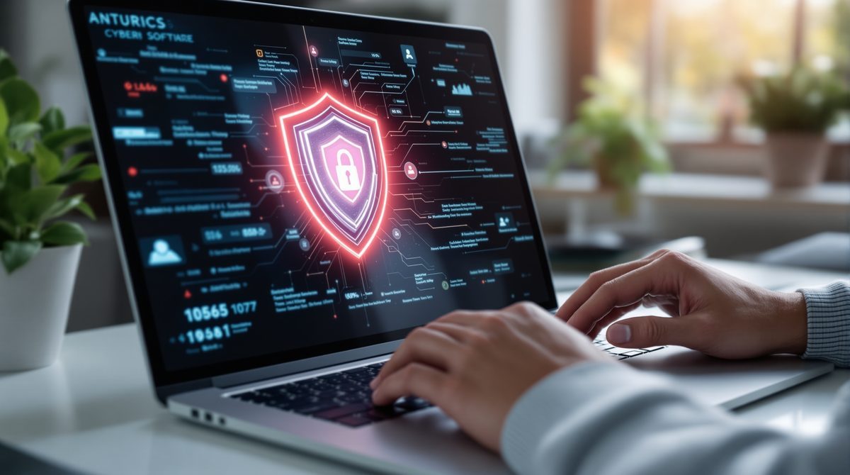 Person installiert Antivirensoftware auf Laptop als Schutz vor Schadprogrammen und Adware