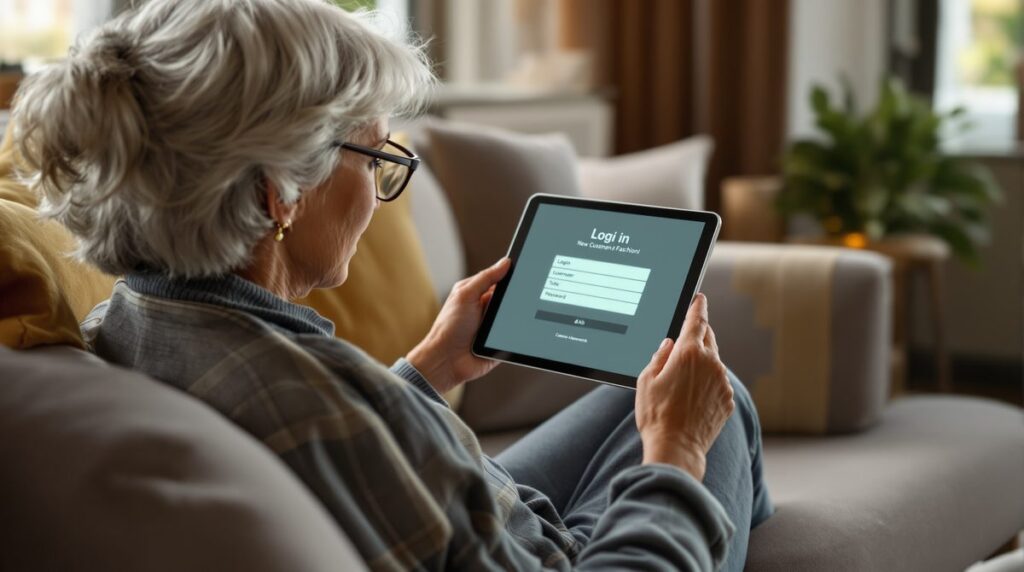 Frau nutzt Tablet zum Login im Creation L Kundenkonto