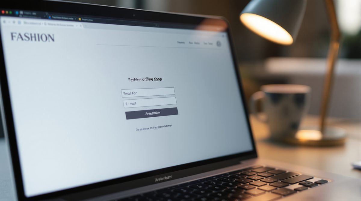 Nahaufnahme Laptop-Bildschirm mit Mode-Shop Login-Seite
