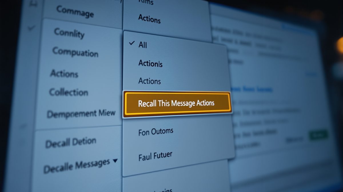 Nahaufnahme des Outlook-Menüs mit der Option 'Diese Nachricht zurückrufen' im Aktionen-Menü