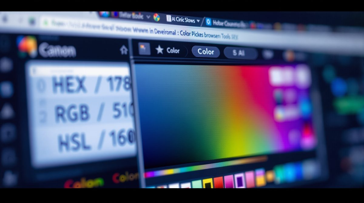 Nahaufnahme eines Bildschirms mit dem Google Color Picker und HEX-RGB-HSL-Farbcodes