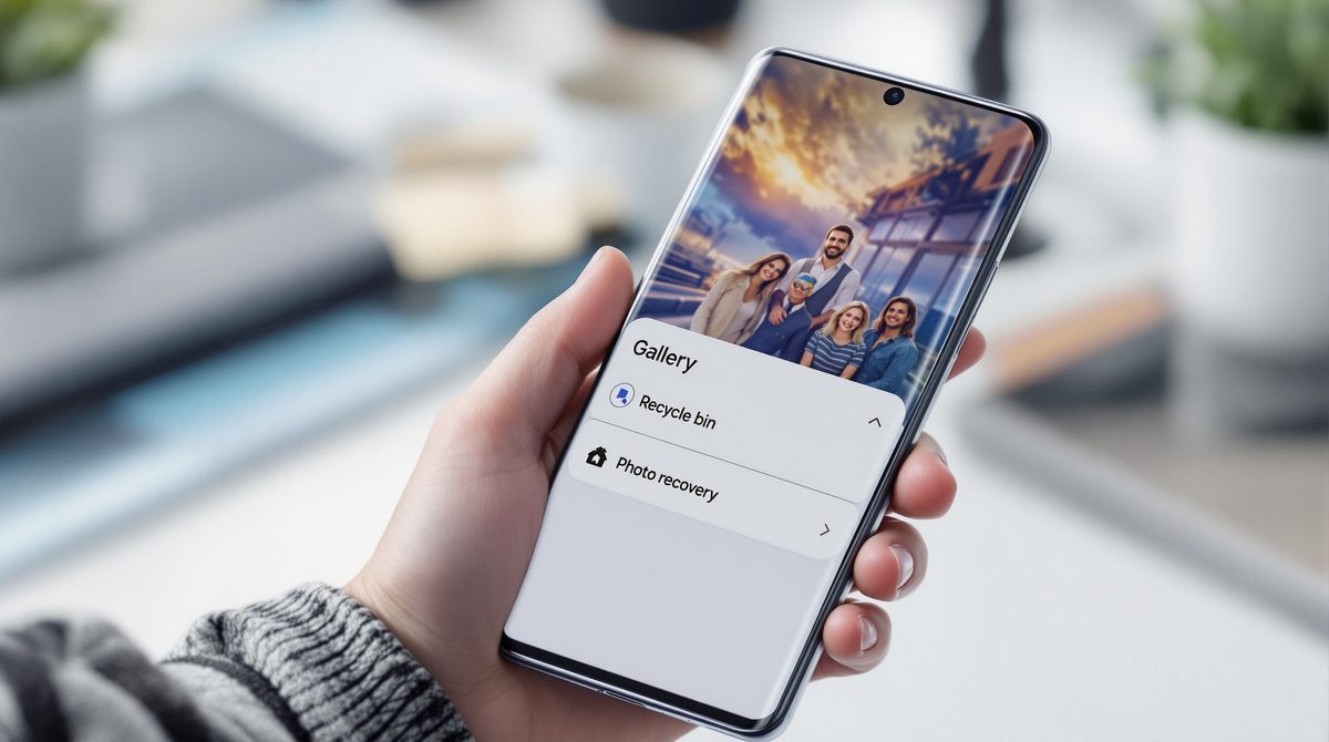 Samsung Galaxy Smartphone mit geöffneter Galerie-App und Papierkorb-Bereich