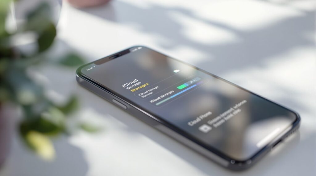 iCloud Speicher Preise – iPhone mit iCloud-Einstellungen auf weißem Tisch