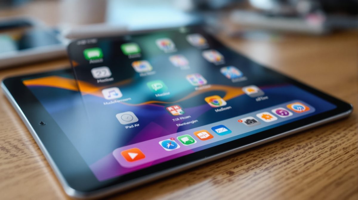 iPad Air mit Apple Pencil auf einem Schulschreibtisch — digitale Notizen und Lern-Apps