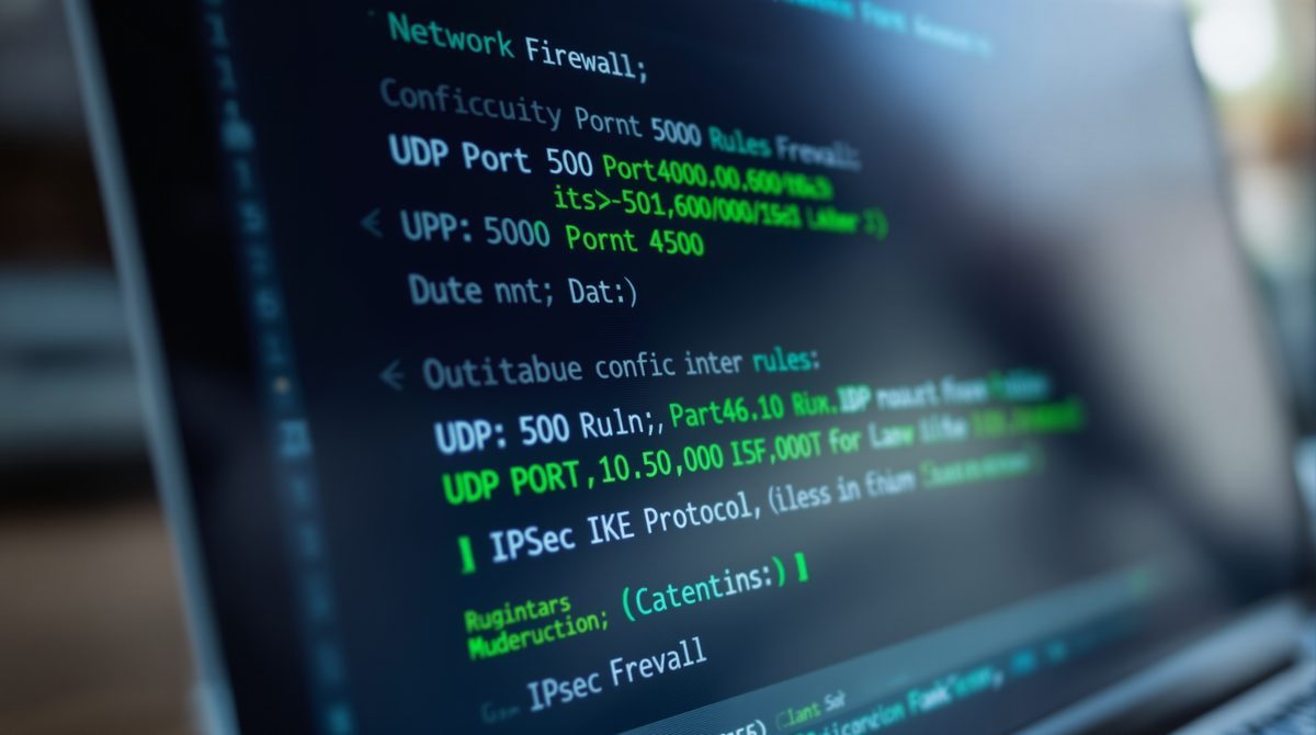 Firewall-Konfiguration mit IPsec-Port-Regeln auf einem Laptop-Bildschirm