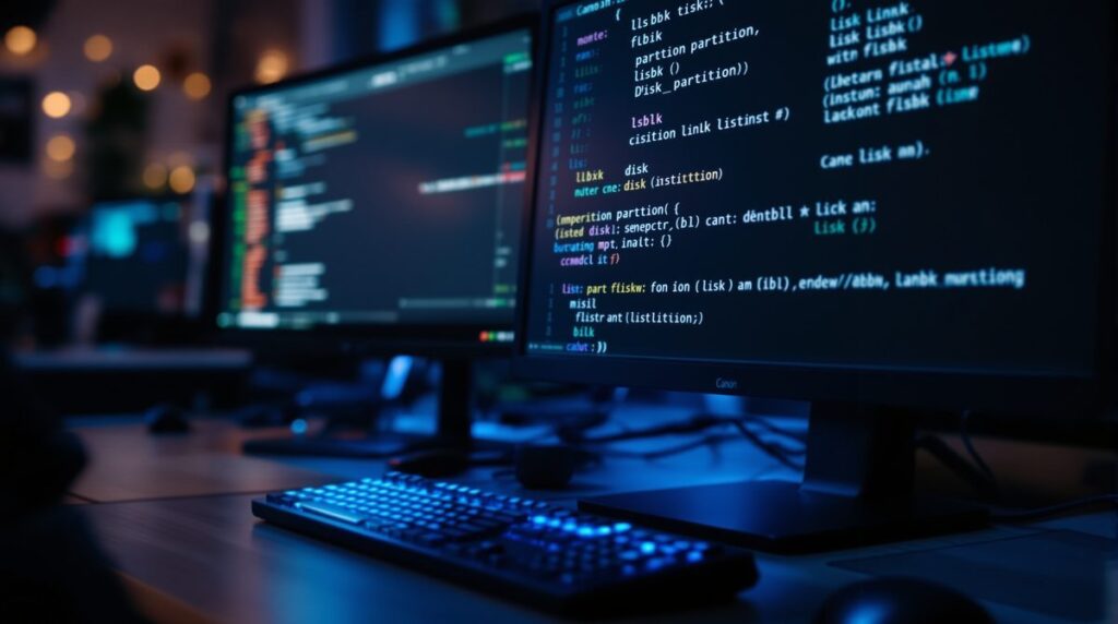 Linux Terminal zeigt Festplatten und Partitionen mit lsblk und fdisk Befehlen