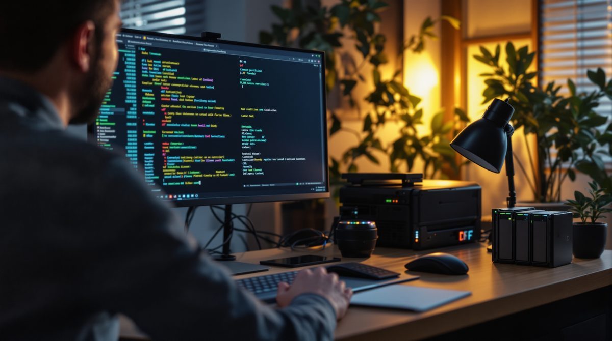 Linux Systemadministrator prüft Festplatteninformationen mit df und fdisk im Terminal