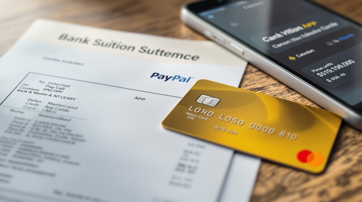 Kontoauszug mit unbekannter Abbuchung MC EUR PLUX ISSUING neben Mastercard und Smartphone