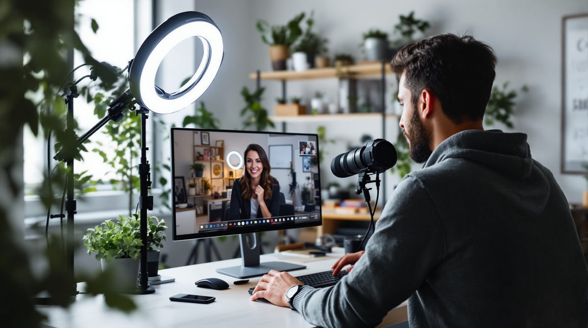 Content Creator nimmt YouTube-Video in professionellem Home-Studio auf