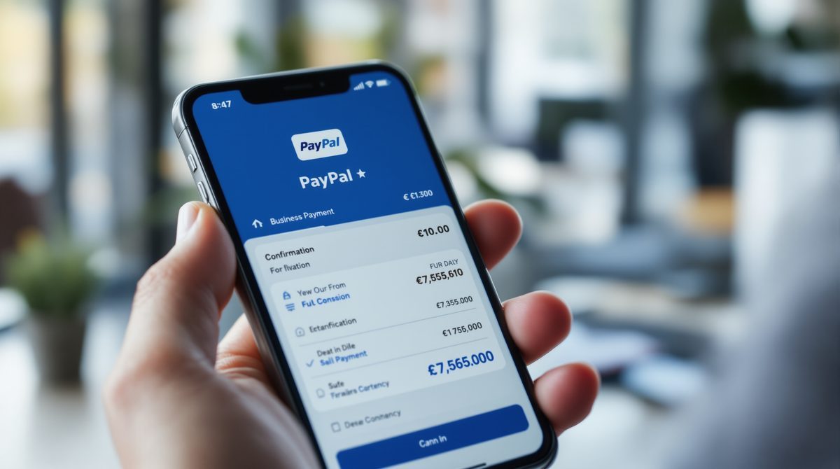 Smartphone zeigt PayPal Geschäftskonto Zahlungsbestätigung