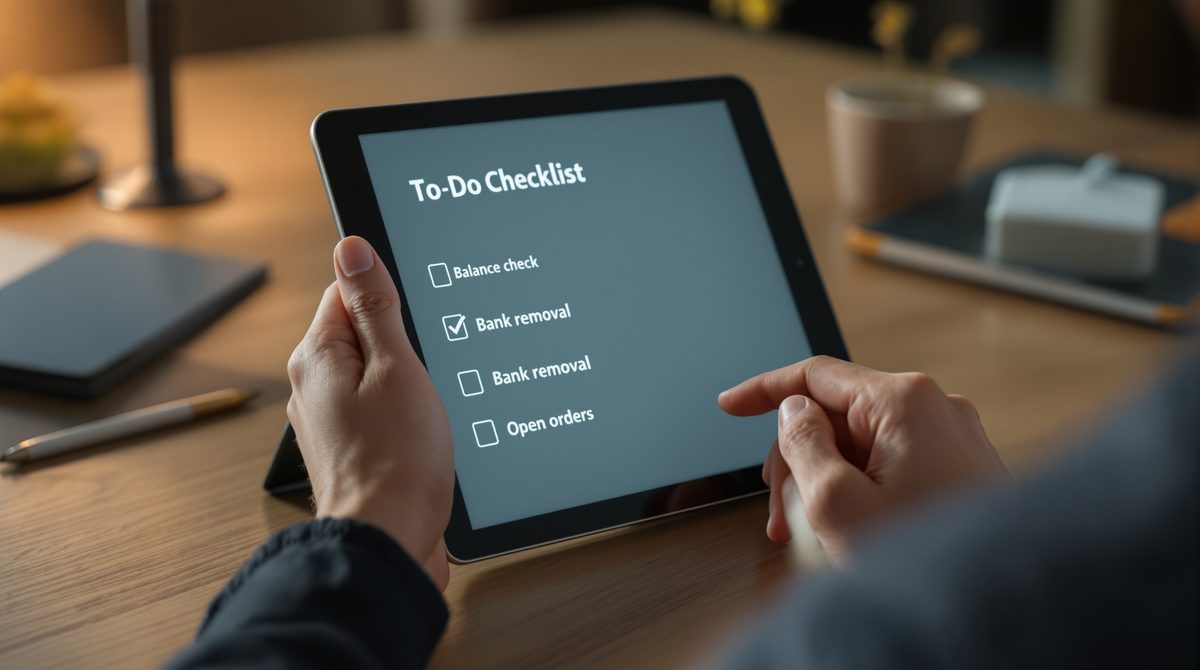Checkliste auf Tablet vor dem Löschen eines PayPal-Kontos