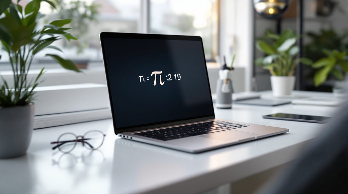 Laptop-Bildschirm zeigt WolframAlpha mit Pi-Berechnung auf viele Nachkommastellen