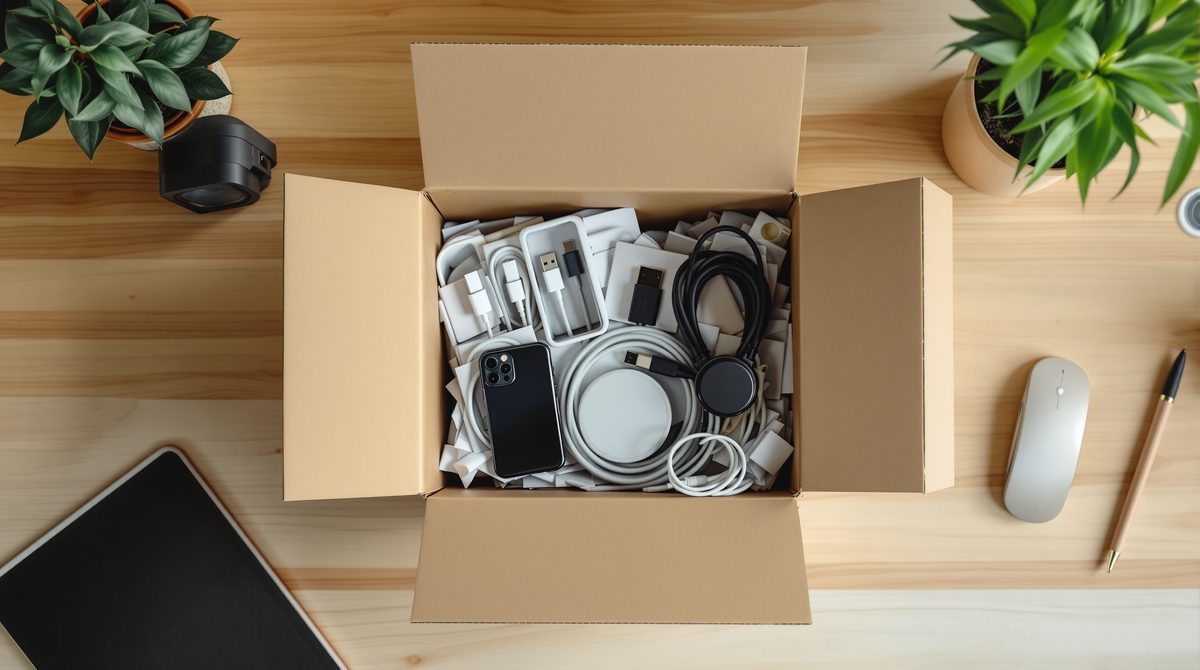 Geöffnetes Paket mit billigen Artikeln – typischer Inhalt einer Brushing-Sendung