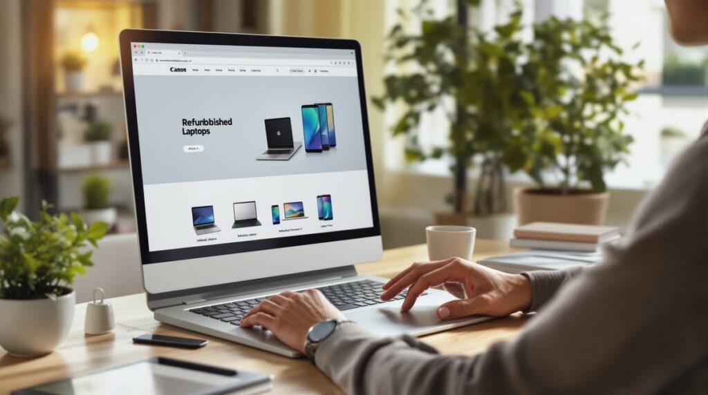 Refurbed Gutscheincode – Person kauft generalüberholtes Smartphone online