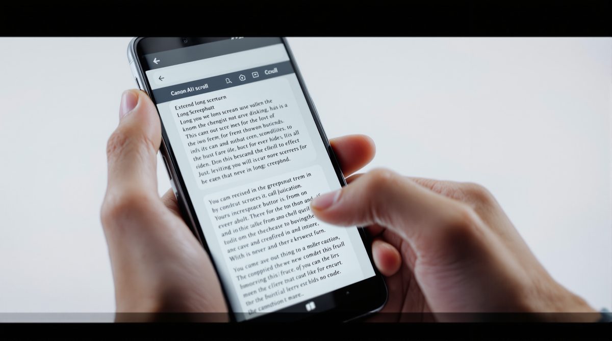 Hand hält Android-Smartphone mit sichtbarer Scroll-Screenshot-Funktion im Display
