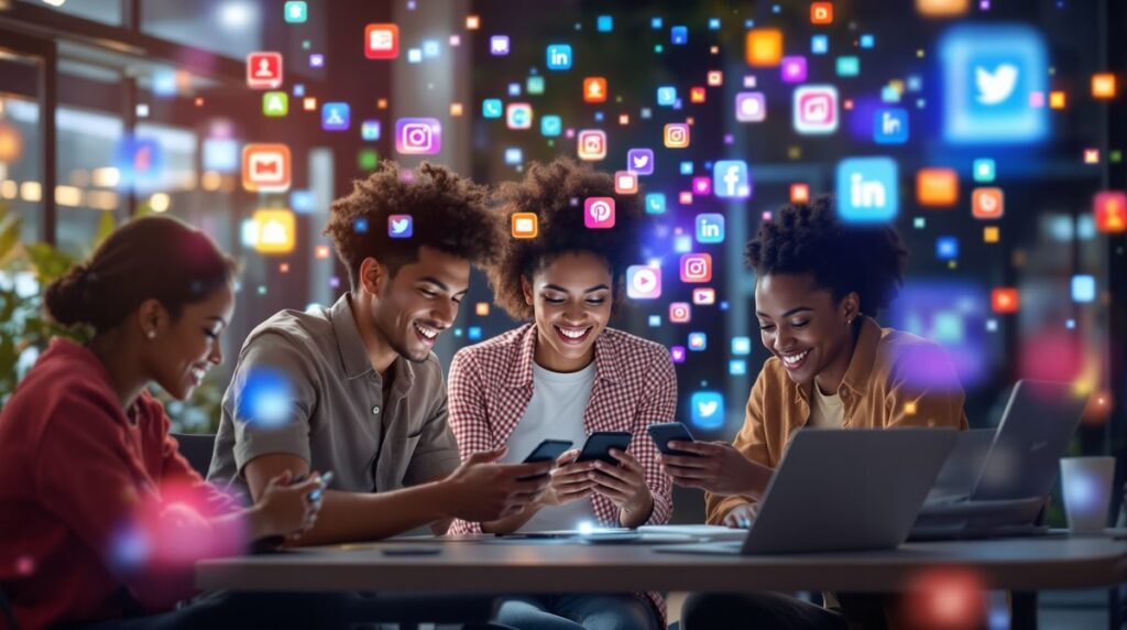 Twitter Alternative – Menschen erkunden verschiedene soziale Netzwerke auf Smartphones und Laptops