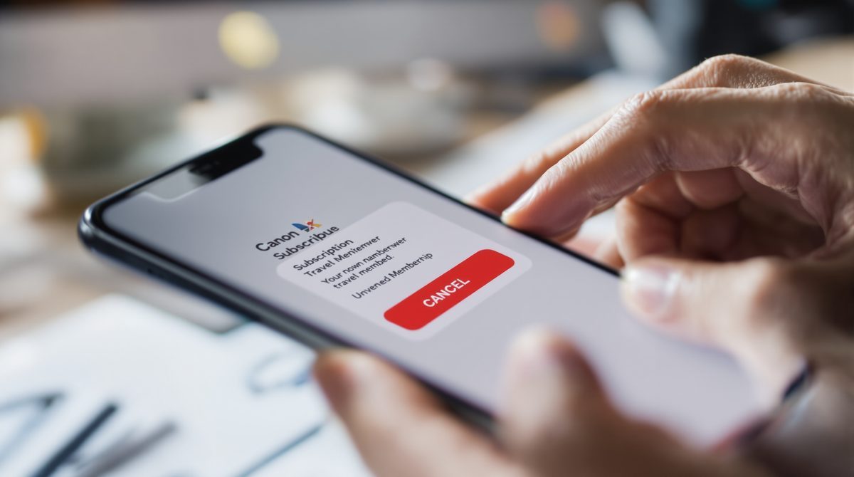 Smartphone-App zur Abo-Verwaltung mit Kündigungsbutton für ungewollte Reisemitgliedschaft