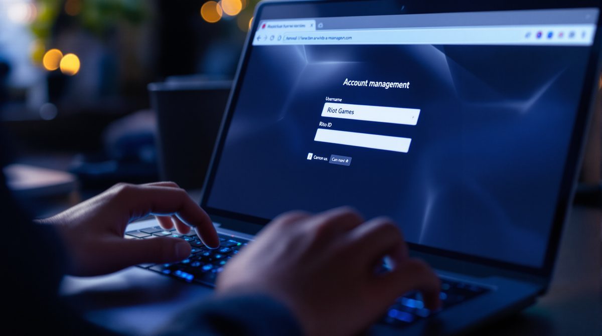 Hände am Keyboard beim Eingeben des neuen Valorant-Namens im Riot-Account-Portal
