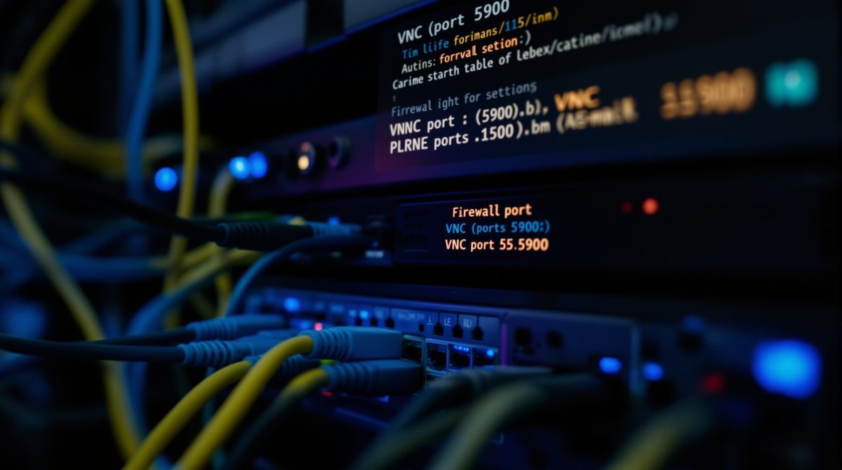 Netzwerk-Router mit Ethernet-Kabeln und Port-Freigabe-Konfiguration für VNC