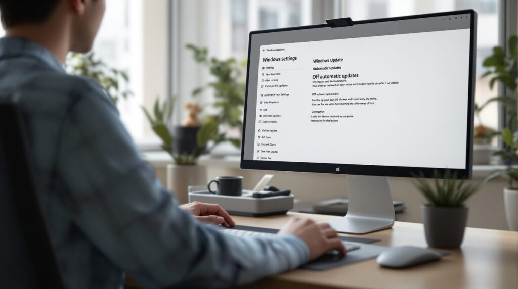 Person deaktiviert Windows Update in den Systemeinstellungen am Desktop-PC