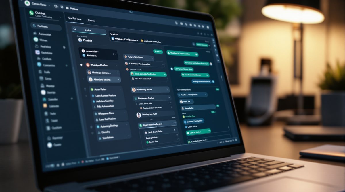 WhatsApp-Chatbot Konfigurationsoberfläche auf einem Laptop