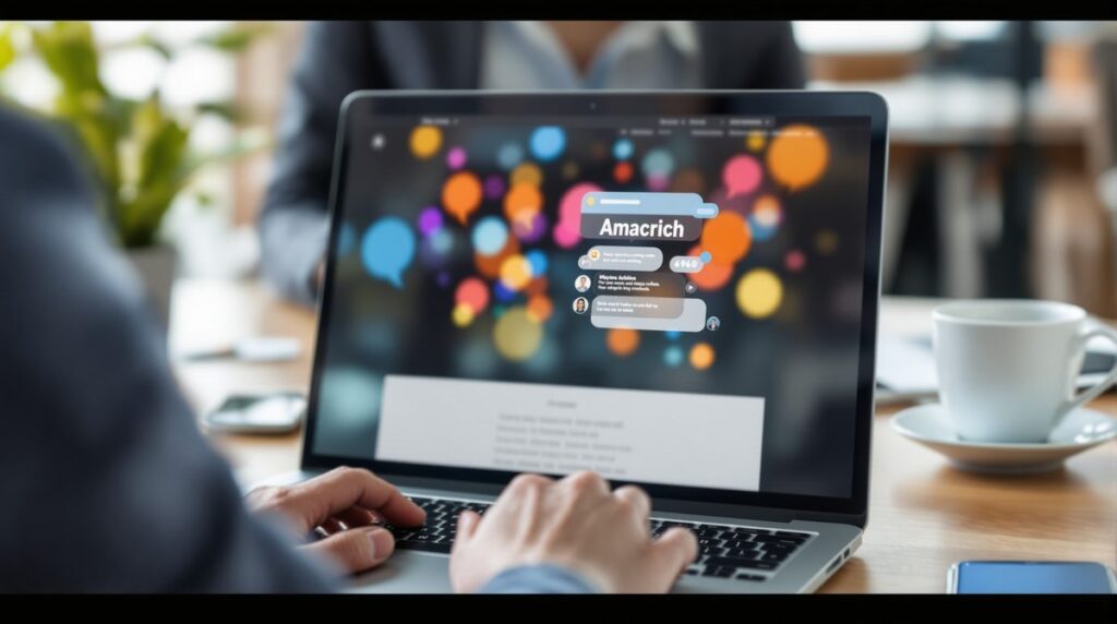 Laptop mit Website und geöffnetem Chatfenster eines KI-Chatassistenten
